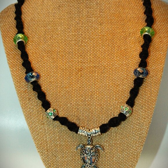 Celtic Tree of Life Sea Turtle on a 20" Handmade Black Hemp Necklace - Picture 2 of 5